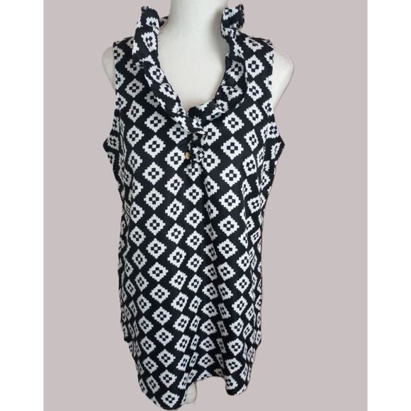 Black Geometric Print Sleeveless Top / Size Medium - Picture 1 of 8